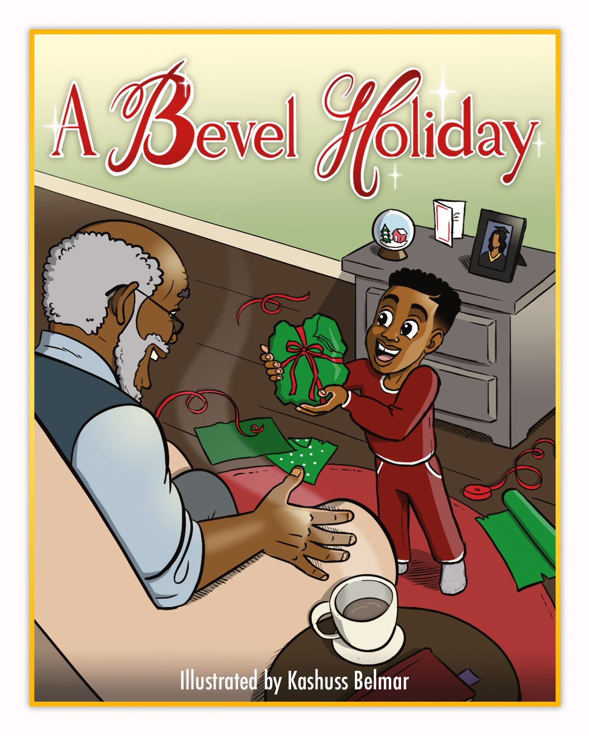 "A Bevel Holiday" cover image with a child giving a gift