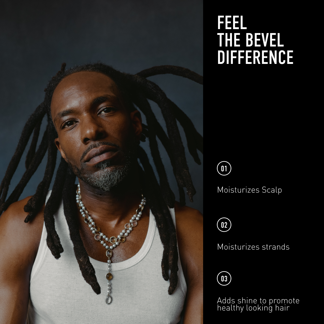 Man with dreadlocks wearing a white tank top against a dark background with text on the right.