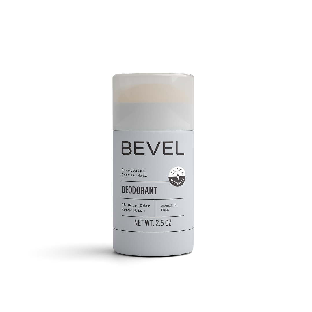 Bevel Deodorant jar front image with text on a white background