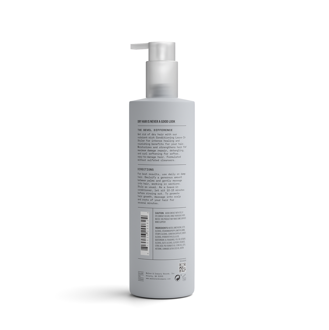 Bevel Leave In Styler back of bottle with white background