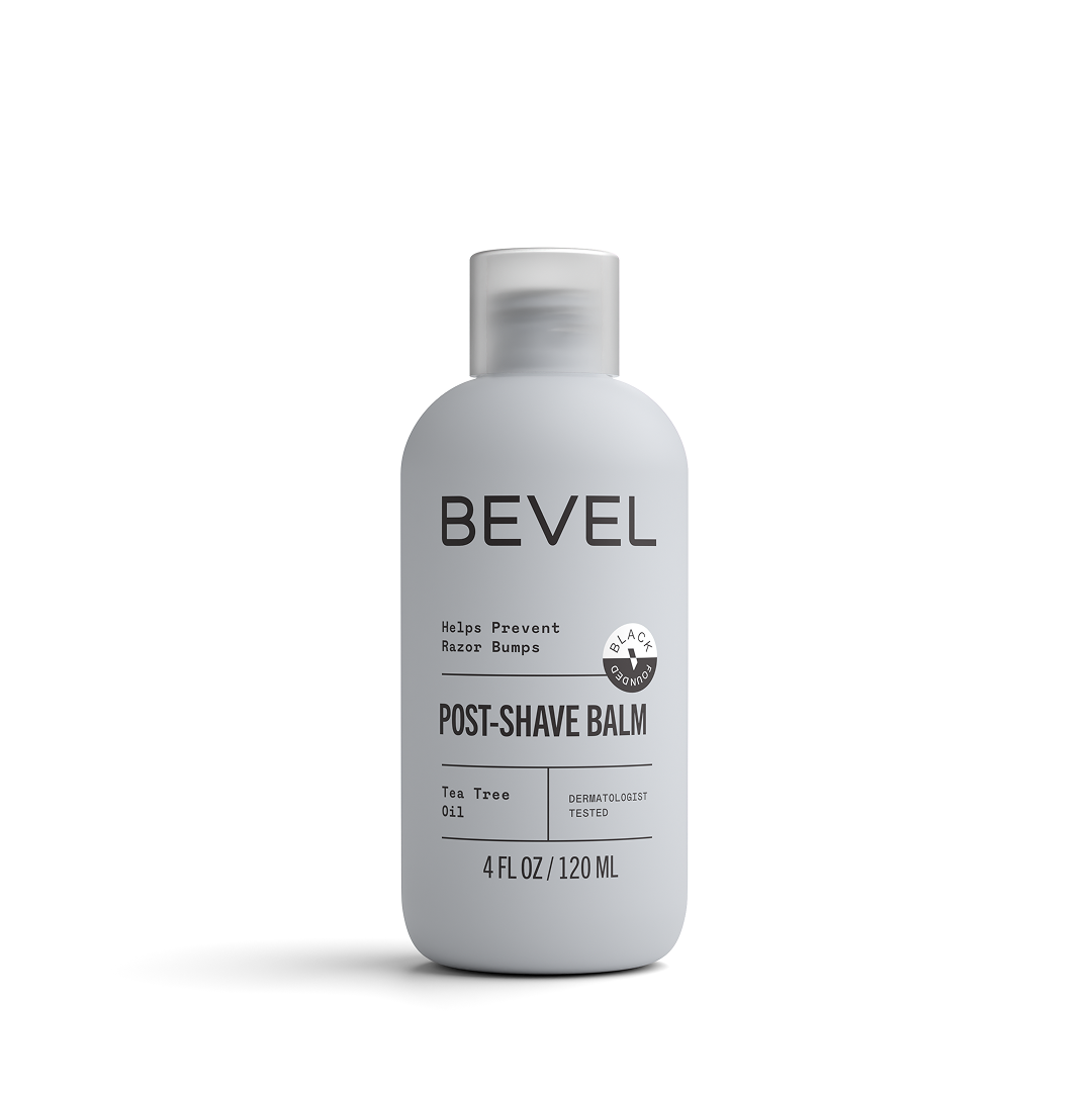 Bevel post-shave balm bottle on a white background