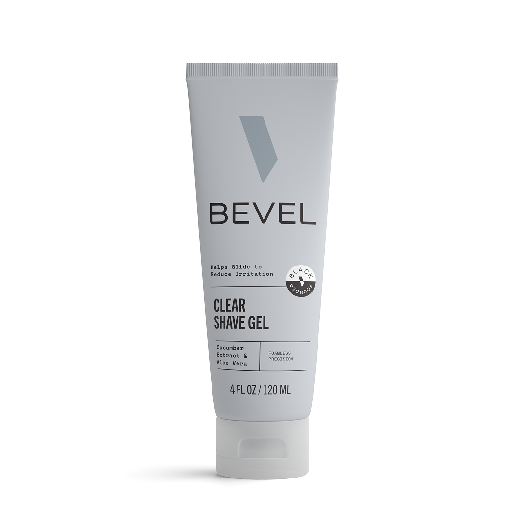 Bevel clear shave gel tube on a white background