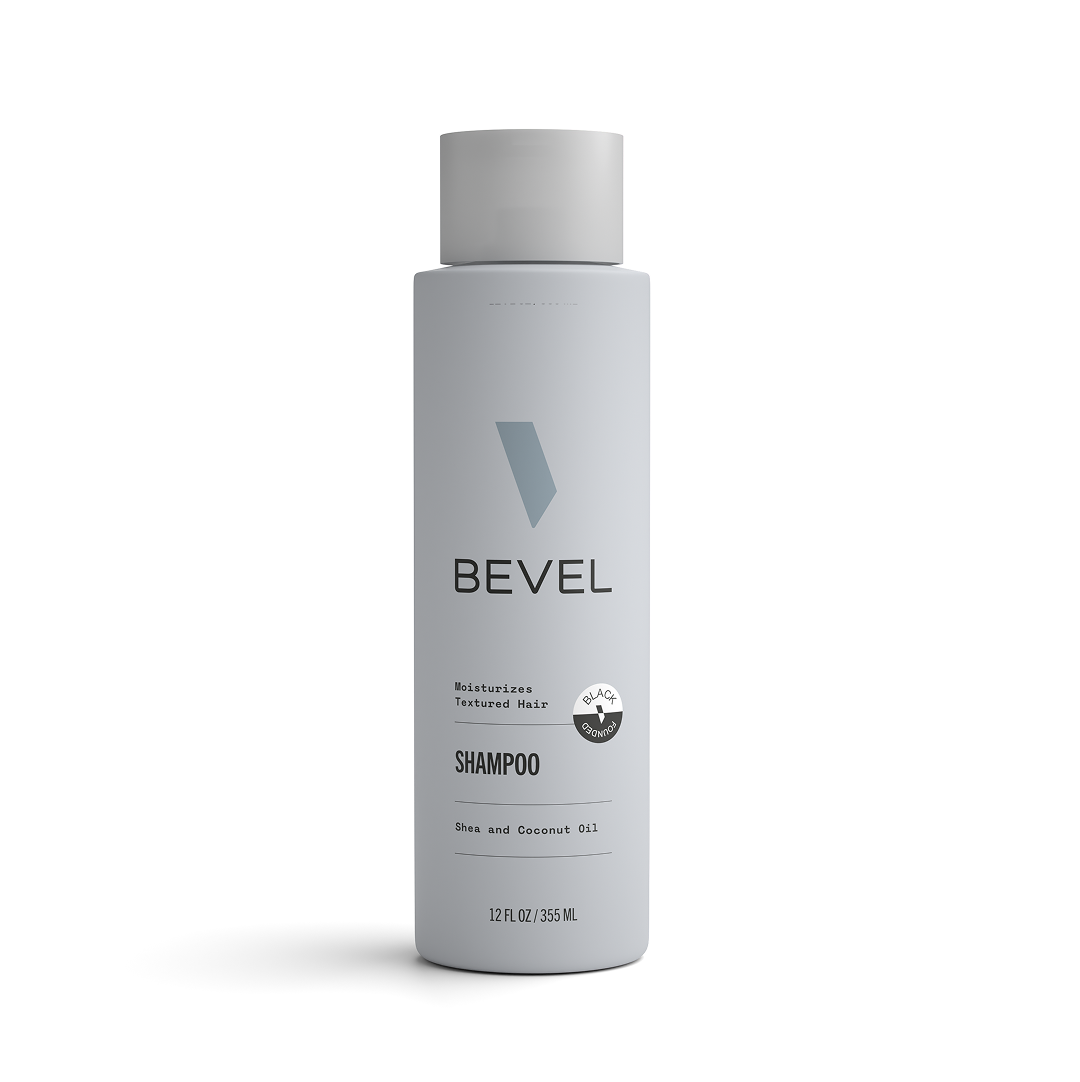 Bevel shampoo bottle on a white background