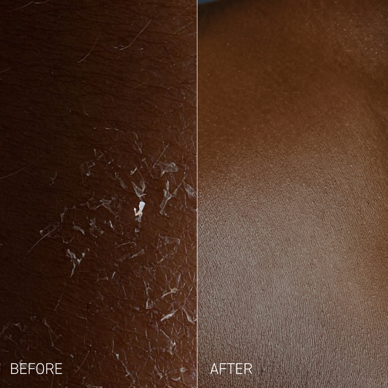 Before and after comparison of a brown leather surface with visible wear and tear.