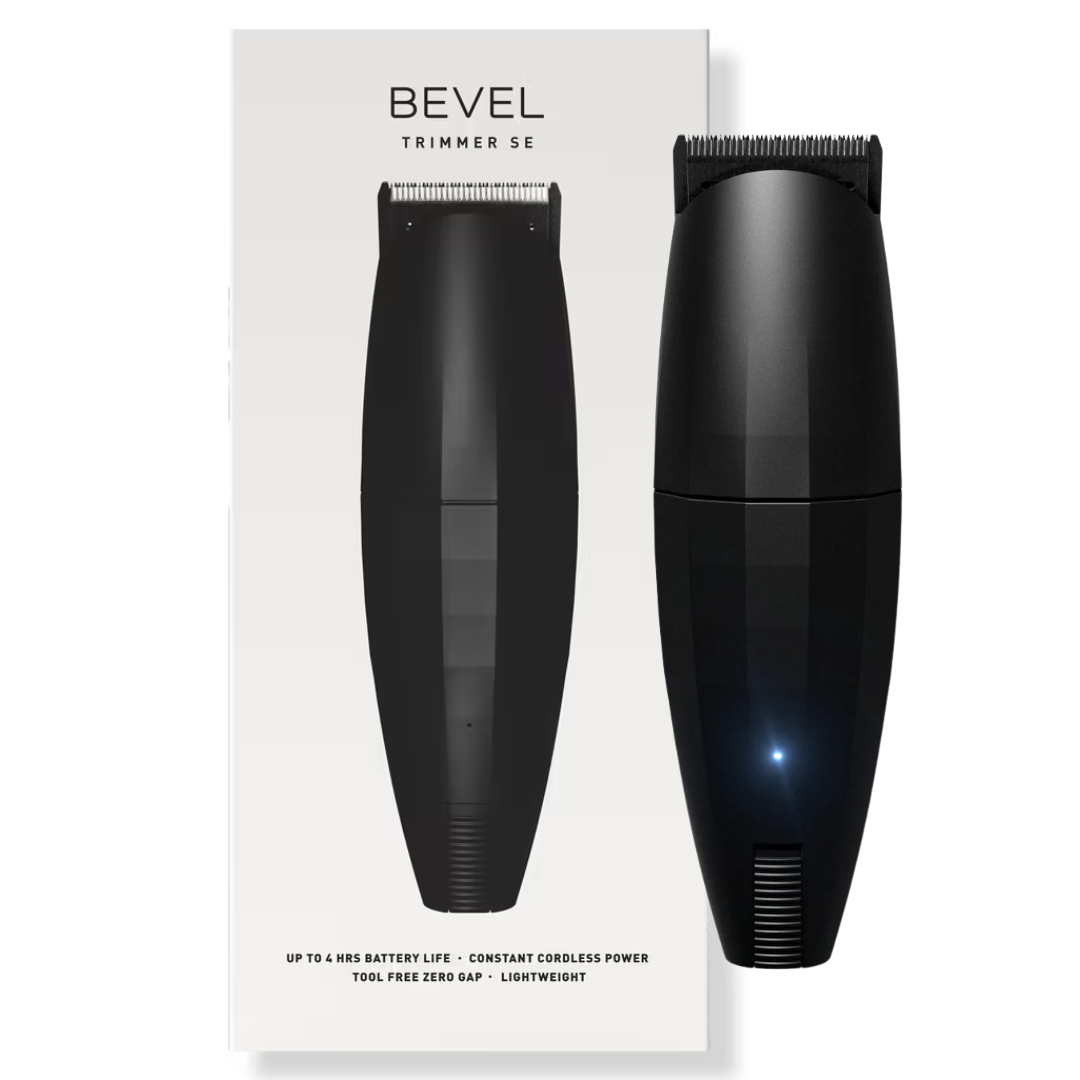 Bevel Trimmer SE in black color, shown from the front with a visible charging indicator.