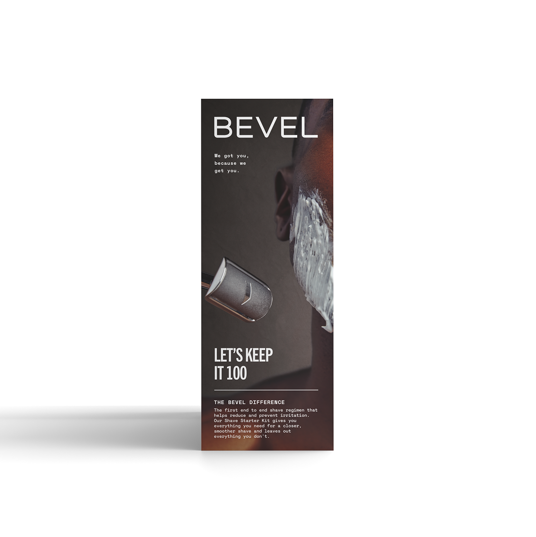 Bevel product packaging with brand name and product image on a white background