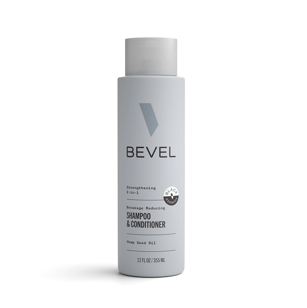 Bevel shampoo and conditioner bottle on a white background