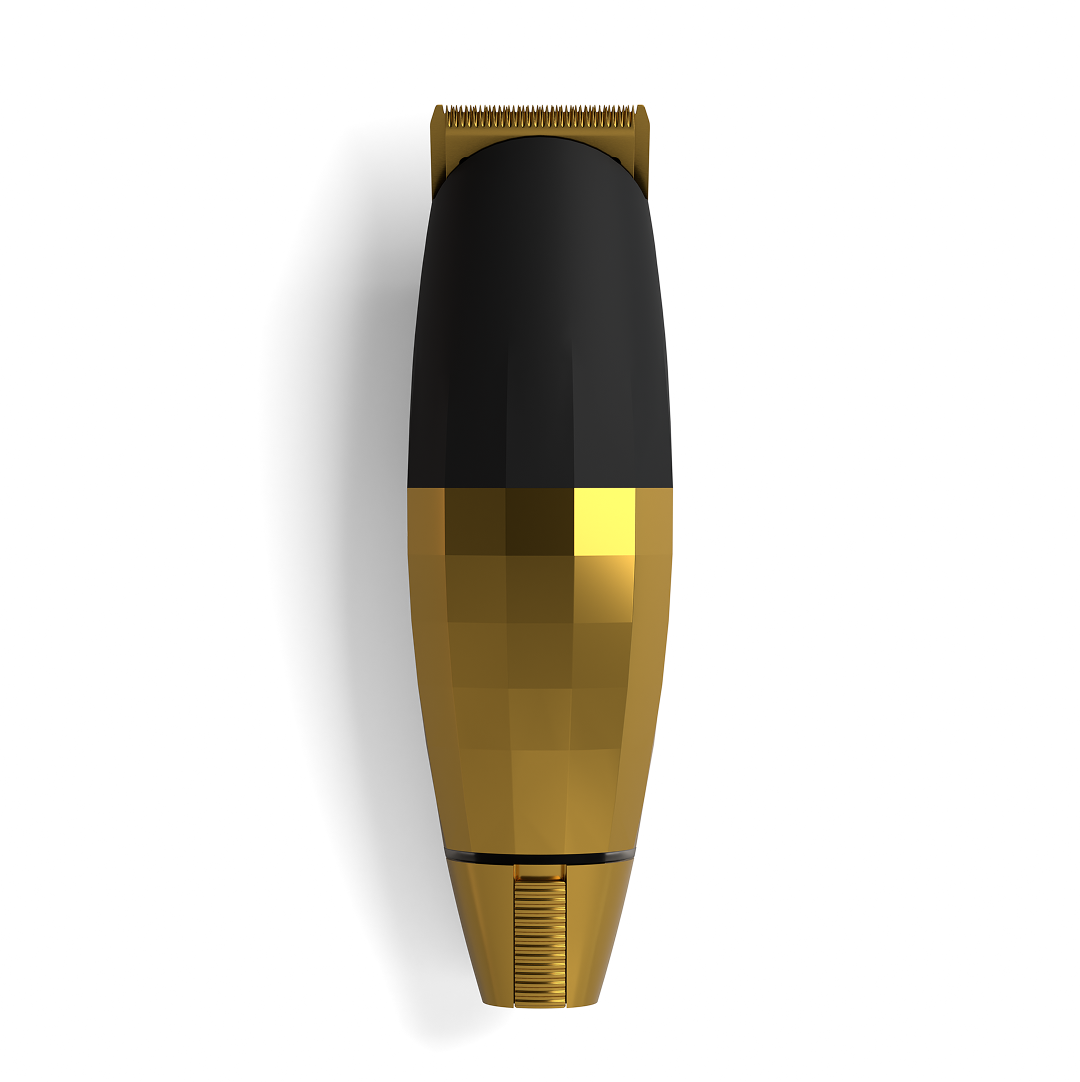 Gold and black hair clipper on a white background